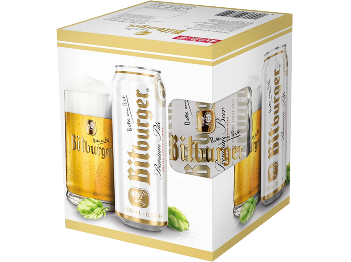 Bitburger Premium Pils 4 Can and Stein Glass Gift Pack